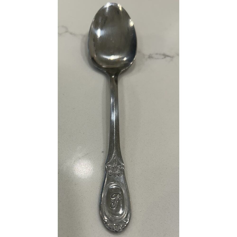 Vtg Customcraft Flatware CUS21 “P” Monogram 6” Dessert Spoon Sample Korea MCM
